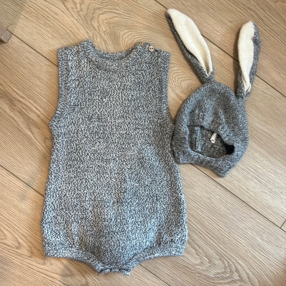 Oeuf bunny romper and hat | 100% baby alpaca - Picture 2 of 6